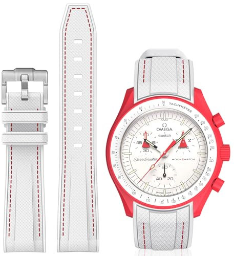 BONACE Bracelet de rechange incurvé en silicone compatible avec montre Omega X Swatch de 20 mm, Omega Swatch Moonswatch Speedmaster - Pour homme et femme