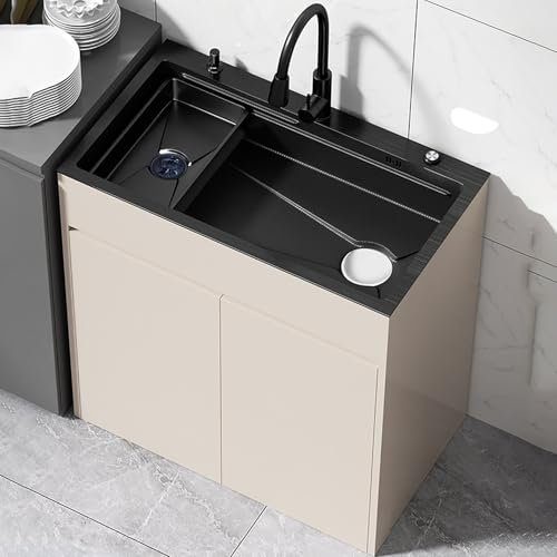 Fregadero Acero Inoxidable1Seno Independiente Comercial，Hermoso y duradero，Fregadero De Cocina con Grifos Y Colador,fregadero exterior jardin Con mueble bajo，Apto para cocina, lavadero(68*45cm)