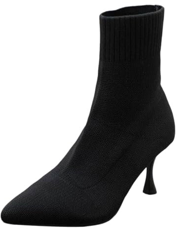 Fashion Stivali Stivaletti da Donna Scarpe Donna Stivali Estivi Traforati Primaverili Calzini Traspiranti Lavorati a Maglia Casual semplici in Tinta Unita da Donna Tacchi Alti Stivali a Black, 37