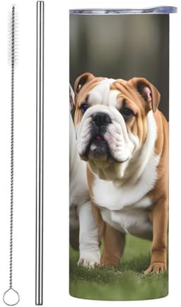 YYHHAOFA Tasse en acier de qualité avec couvercle et paille Motif bouledogues anglais 590 ml Convient pour les cafés, les bureaux, les voitures, les maisons