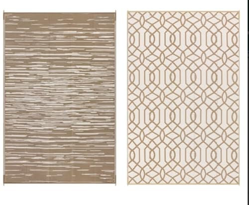 SHACOS Outdoor Teppich Braun Wetterfest 270x360 cm Balkon Teppich Wasserfest Gartenteppich Wendbar Außenteppich Kunststoff Stroh Outdoor Teppich für Terrasse, Balkon, Picknick, Hinterhof