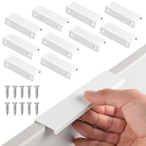 PacuM 10 Pack Finger Edge Pull Handles Concealed Kitchen Cupboard Handles Drawer Handles 80mm Hidden Wardrobe Door Handle Aluminum Furniture Cabinet Pulls for Kitchen, Bathroom, Living Room (White)