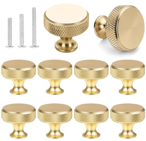 Tearmier 12 Pack Gold Knurled Cabinet Knobs Single Hole Round Wardrobe Knobs Door Kitchen Hardware Cupboard Knob with 36 Screws Handles for Drawer Dresser, Cupboard and Wardrobe(26mm*30mm)