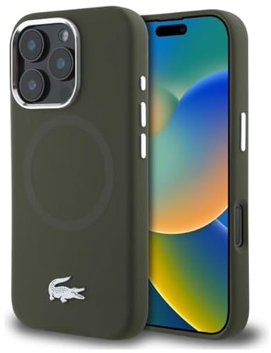 CG MOBILE Lacoste LCHMP16XSMAB Hülle für iPhone 16 Pro Max 6.9 Khaki, Silicone Croco Logo