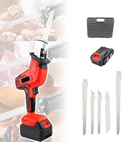 smafoseedding Elektrische Säbelsäge, Akkusäge mit 4 austauschbaren Sägeblättern, Bügelsäge Handheld Akkuwerkzeuge, für Holz & Metall & Fleisch schneiden, Maximale Schnittstärke 100mm (1 Akku)