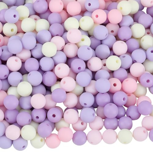 SOFPLATE 1 Box 500Pcs Matte Round Beads 8mm Opaque Acrylic Beads Bulk Frosted Lilac Small Ball Rubberized Imitated Silicone Bubblegum Smooth Loose Bead for Jewelry Making Bracelets Necklace DIY Craft