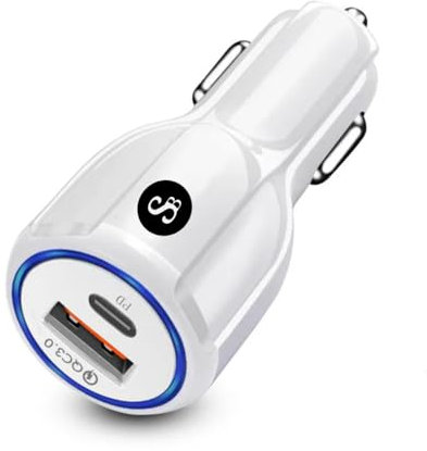 SMART BUYS USB Car Adapter 2 Port USB 3.0 Cigarette Lighter Phone Charger Fast Charging Compatible with iPhone Samsung Galaxy iPad Huawei (White, 35W)