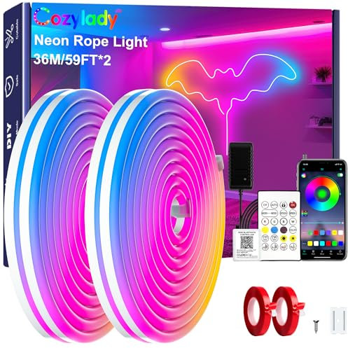 Cozylady 30M (2 Rollen 15M) RGB Neon LED Strip, Flexible Streifen Mit starkem Doppelklebeband ausstatten,24V LED Leuchtseile mit App/Fernbedienung anwendbar auf Schlafzimmer,Raum & Außendekoration.