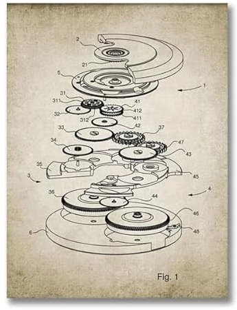 Schaltplandrucke Für Selbstaufziehende Uhren, Uhrendesign, Patent, Vintage-Poster, Uhrmacher, Geschenk, Uhr, Kunst, Leinwand, Gemälde, Bild, Dekor 60X90Cm Kein Rahmen