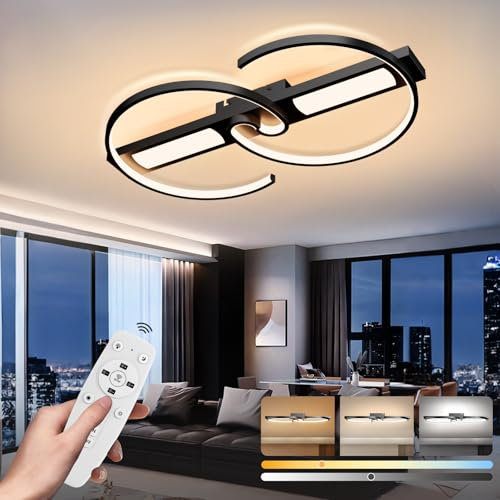 YindaLux 3CCT LED Deckenleuchte Dimmbar, 50W 5500LM Deckenlampe mit Fernbedienung, Modern Schwarz Wohnzimmerlampe 3000K-6500K Aluminium 50cm Küchenlampe LED Lampe für Wohnzimmer Schlafzimmer Küche