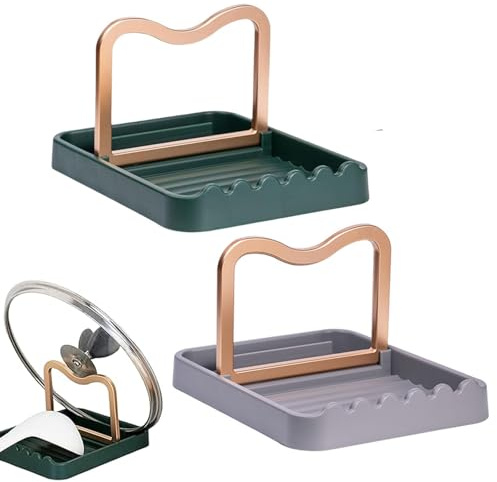 2 Pièces Couvercle de Casserole et Porte-Cuillère, Porte-Couvercle Pliable Repose, Durable Support Couvercle Casserole, Pour Ustensiles de Cuisine, Couvercle de Casserole Et CuillèRe