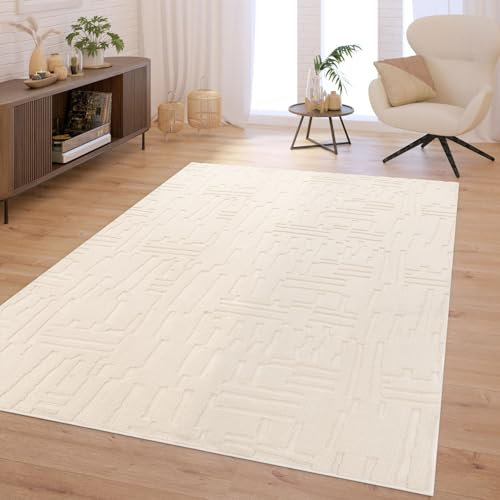 TT Home Wohnzimmer Teppich Schlafzimmer Hochflor Waschbar Skandinavisch Geometrisch Abstrakt Boho Stil Einfarbig 3D Waschbar, Größe:120x160 cm