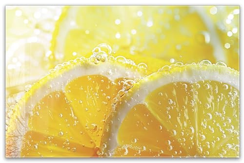 Herdabdeckplatte 80x52 cm einteilig aus 4mm ESG Glas | Frische Zitronen im Wasser Splash | Herd Abdeckung Abdeckplatte Induktion Schneidebrett Glasplatte für Ceranfeld