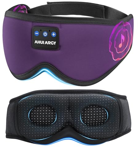 AHUIARGY Ice Silk Sleep Mask with Headphones, 3D Sleep Headphones for Side Sleeper, Bluetooth 5.4 Sleeping Eye Mask with Timer, Total Blackout Sleeping Headphones for Women Men(Purple)