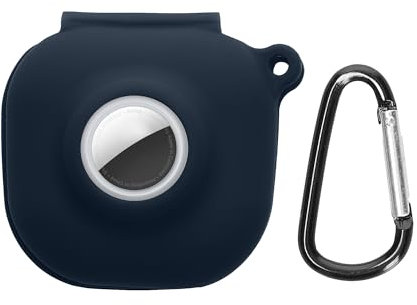 kwmobile Case Compatible with Beats Fit Pro - Silicone Cover Compatible with AirTag - Storage with Carabiner - Dark Blue