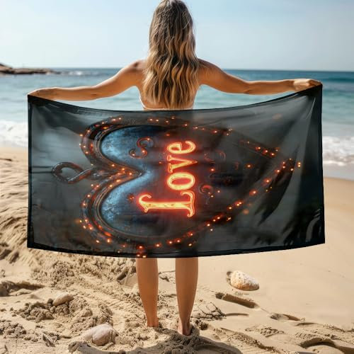 Strandtuch 80X160 Licht Buchstaben Mikrofaser Handtuch Beach Towel,Strandlaken,Strandtücher,Picknickdecke wasserdichte Stranddecke, Stranddecke Sandfrei für Strand, Park, Camping, Wandern