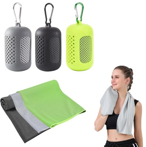 dogmoon Serviettes rafraîchissantes, lot de 3 serviettes de sport à séchage rapide avec housses en silicone portables, serviette rafraîchissante, serviettes de sport en microfibre pour fitness, sports