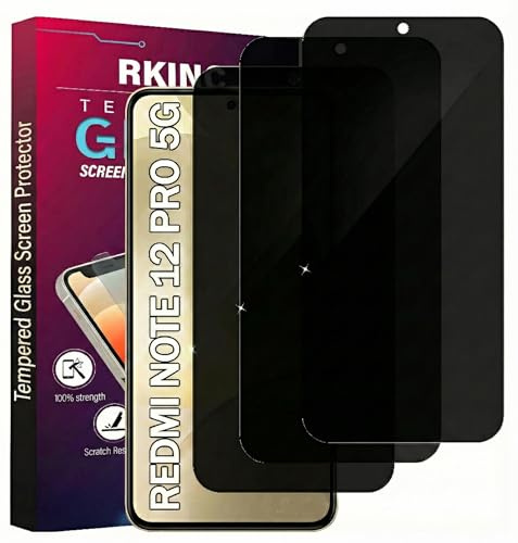 RKINC Protector pantalla privacidad para Xiaomi Redmi Note 12 Pro 4G 5G, [3 Piezas] Cristal templado película de vidrio, Ángulo de privacidad mejorado, Dureza 9H, Sin Burbujas