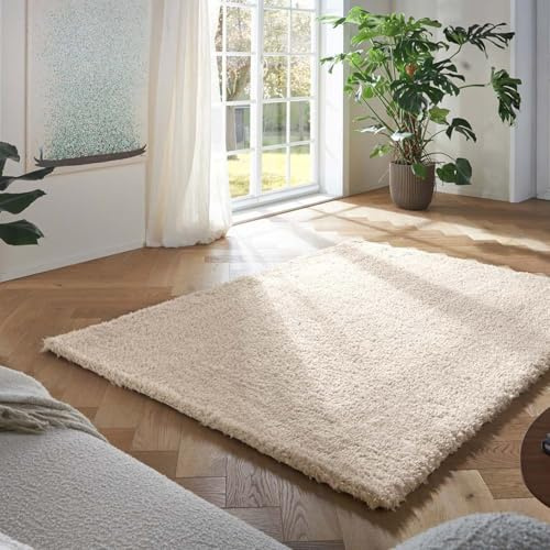 Taracarpet Flokati Teppich Langflor Kuscheliger Shaggy Weich Hochflor Wohnzimmer Schlafzimmer Home deko Modern Flauschig Anti-Rutsch Unterseite Beige 140x200 cm