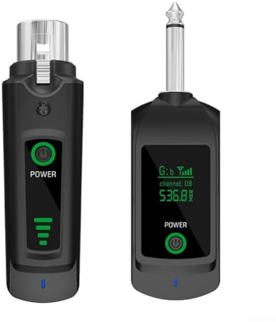 Kabelloses Mikrofonsystem, 2,4 G XLR-Transtter und Empfänger, 30–50 m Reichweite, für E-Gitarre, Bass, Audio Xer mit 20 Hz - 20 kHz Frequenzgang, Musiker, Performer (eins zu eins)