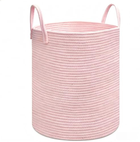 Bigepige Pink Laundry Basket with Handles, Large Washing Basket for Bedroom, Bathroom, Living Room, Storage Basket for Clothes, Toys, Nursery 38cm x 45cm