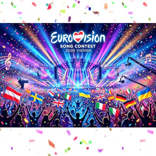 Eurovision 2026 Flaggen Banner 110x180 cm, Party Dekoration für Eurovision Song Contest in Wien Österreich, Deko für Haus, Garten, Bar & Straßenparty