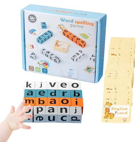 Brettspiel - Interaktives Lernspielzeug Zum Erlernen von Alphabet Und Rechtschreibung - Spiel mit Buchstaben und Blöcken zum Matching - Für Kinder Mädchen Zuhause Drinnen Kindergarten