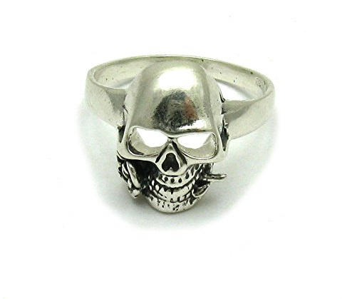 Bague en argent massif 925 Tête de mort avec rose R001539 Empress