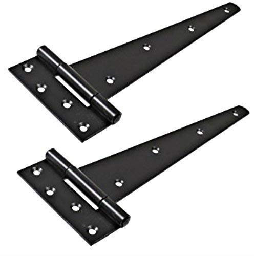 Homezone 2 Pack Black Garden Gate Hinges for Wooden Gates Heavy Duty Powder Coated for Weather Protection T Hinges with Screws for Shed Garage Barn Doors Gate Hinge (18)