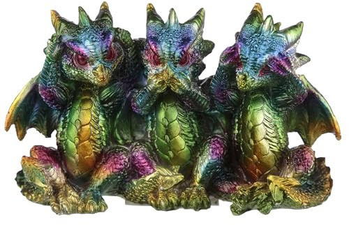 Puckator Rainbow Dragon Metallic Hear No See No Speak No Evil - Home Decoration - Rainbow Metllic Dragon - Ornaments - Resin - Wohnaccessoires - - Wohnzimmer-Accessoires - Fantasy-Geschenke Für Männer