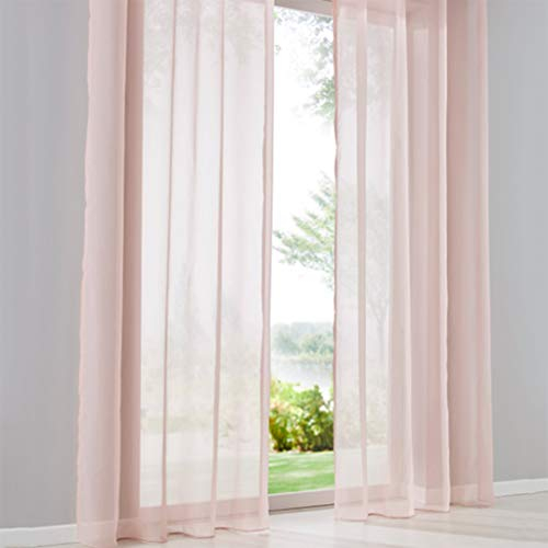 SIMPVALE 2 Stücks Voile Vorhänge zu Gürtelschlaufe transparent Vorhänge Fenster Balkon aus,Rose,140x145cm