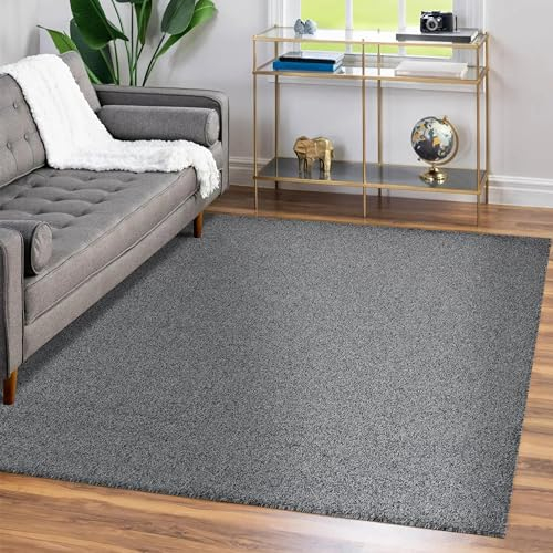 Teppium Moderner Kurzflor Teppich Wohnzimmer 300x400 (280 x 370 cm) Grau - Waschbarer Teppich Dichtere, Flauschig, Extra Weich und Einfarbig - für Schlafzimmer, Esszimmer oder Küche