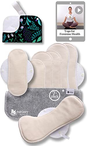Assorbenti Lavabili Cotone Biologico; Assorbenti Riutilizzabili 7-Pack + Borsa (S,M,L,XL) PRODOTTI IN EU; Assorbenti Lavabili Piccoli Flusso Abbondante, ciclo mestruale, l’incontinenza, il dopo parto