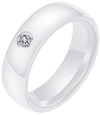 PAMTIER Damen 6mm Ehering aus Keramik mit Zirkonia