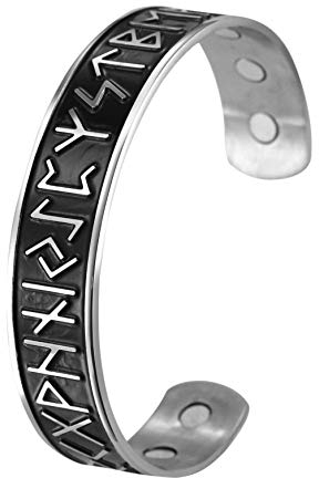 TEAMER Magnetfeldtherapie Armband Gesundheitswesen 24 Runen Wikinger Armreif Edelstahl Antik Silber Schwarz Schmerzlinderung Manschette Armreif Männer