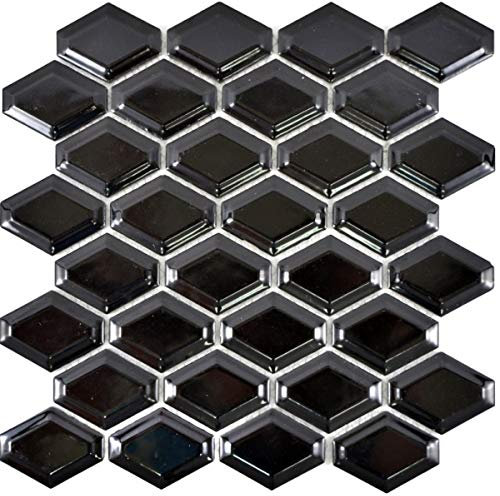 Mosaik Mosaïque en céramique Diamant Metro Noir brillant Carreaux Carrelage Miroir de cuisine MOS13MD-0301
