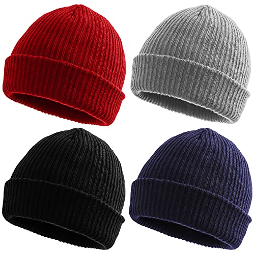 AoToZan 4 Stücke Beanie Strickmütze Damen Herren Wintermütze Gestrickte Gerippt Weich Slouch Beaniemütze Warm Elastisch Longbeanie
