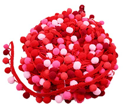 Pom Pom Fransen Randbälle Pompom Bommelband 4.5m DIY Scrapbooking Näharbeiten Borte Basteln Dekorieren Für Schal Hut Vorhang Party Ostern (Rot) Bommelgirlande Pom Pom Fransenbesatz