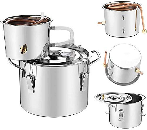 JIXIN 2 Gal/ 8 Liter Moonshine Still, Ethanol Still Spirits Boiler Water Distiller, Water Alcohol Distiller Home Brew Wine Making Kit, 304 Stainless Steel, Copper, 2 Pots