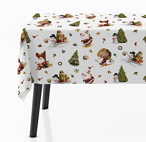 Wachstuch Tischdecke PVC Schneemann weiß Weihnachten · Länge & Breite wählbar · abwaschbar · Xmas Weihnachtsbaum, Größe:140 x 100 cm