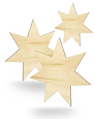 Kleenes Traumhandel Holzstern - Stern aus Holz - Wanddeko Stern - Sternscheiben - Sternform aus Holz für Geburtstag, Hochzeit, Dekoration - (ca. 10 cm, Stern Typ1-3er Set)