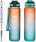 NAVTUE 1L Water Bottle with Straw, Sports Drinks Bottle with Time Markings, Leak Proof, Tritan BPA free for School/Cycling/Running (OrangeGreen)