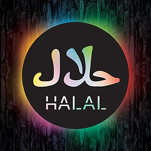 LEON - FOLIEN Halal Wandschild RGB Farbwechsel حلال Fenster Zeichen für ihren Imbiss - Restaurant - Markt - Mit 16 USB LED Farben und Fernbedienung - Geschenke - Frauen Männer