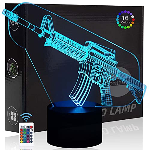 Comiwe Gewehr 3D Illusion Nachtlicht Spielzeug,Dekoration LED Nachttischlampe 16 Farben Ändern mit Fernbedienung,Weihnachten Deko Lampe Geburtstagsgeschenk Für Mädchen Jungen Kinder und Freunde