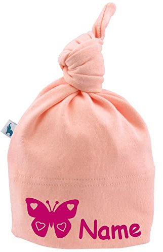 Baby Knotenmütze Schmetterling personalisiert mit Namen aus Baumwolle div. Farben Rosa 43 (ab 6 Monate)