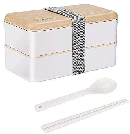 CamHom japanische Bento-Box für Erwachsene, 1200 ml, BPA-frei, für Erwachsene und Kinder, stapelbare Lunchbox für Männer/Frauen, mikrowellen-, spülmaschinen- und gefriergeeignet, weiß
