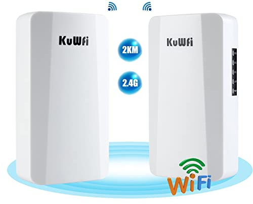 WiFi Bridge Punkt zu Punkt CPE Wireless WLAN Bridge KuWFi 300 Mbps Outdoor WLAN Repeater WiFi Extender AP Outdoor CPE kit Übertragung für PTP und PTMP, 1KM Entfernung,mit Poe-Adapter +Ethernet-Ports