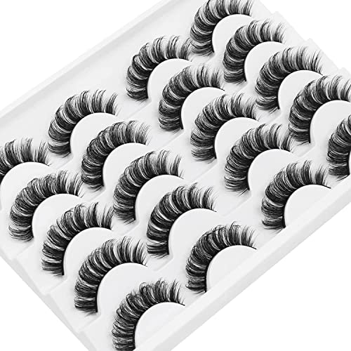 DYSILK Falsche Wimpern Natürlich -6D Lashes Russian Strip Eyelashes D Curl 10 Paar Volumen Handgemacht Künstliche Wimpern Fake Curly Lashes False Eyelashes