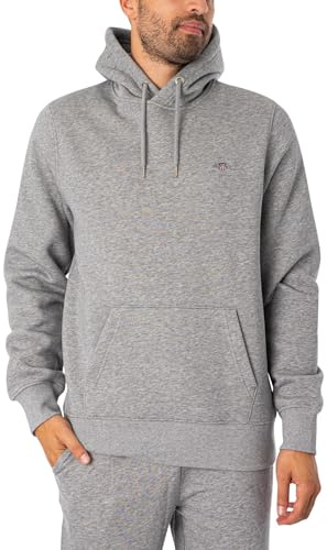GANT Herren REG Shield Hoodie Logo Kapuzenpullover, Grey Melange, XS