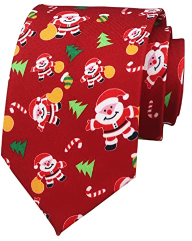 Krawatte für Herren, große Jungen, lustig, Frohe Weihnachten, gemustert, ausgefallene Krawatte von Secdtie, Dunkelroter Weihnachtsmann, Einheitsgröße